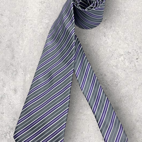HATHAWAY Gray/Purple Striped Silk LUXURY Tie - Picture 5 of 5